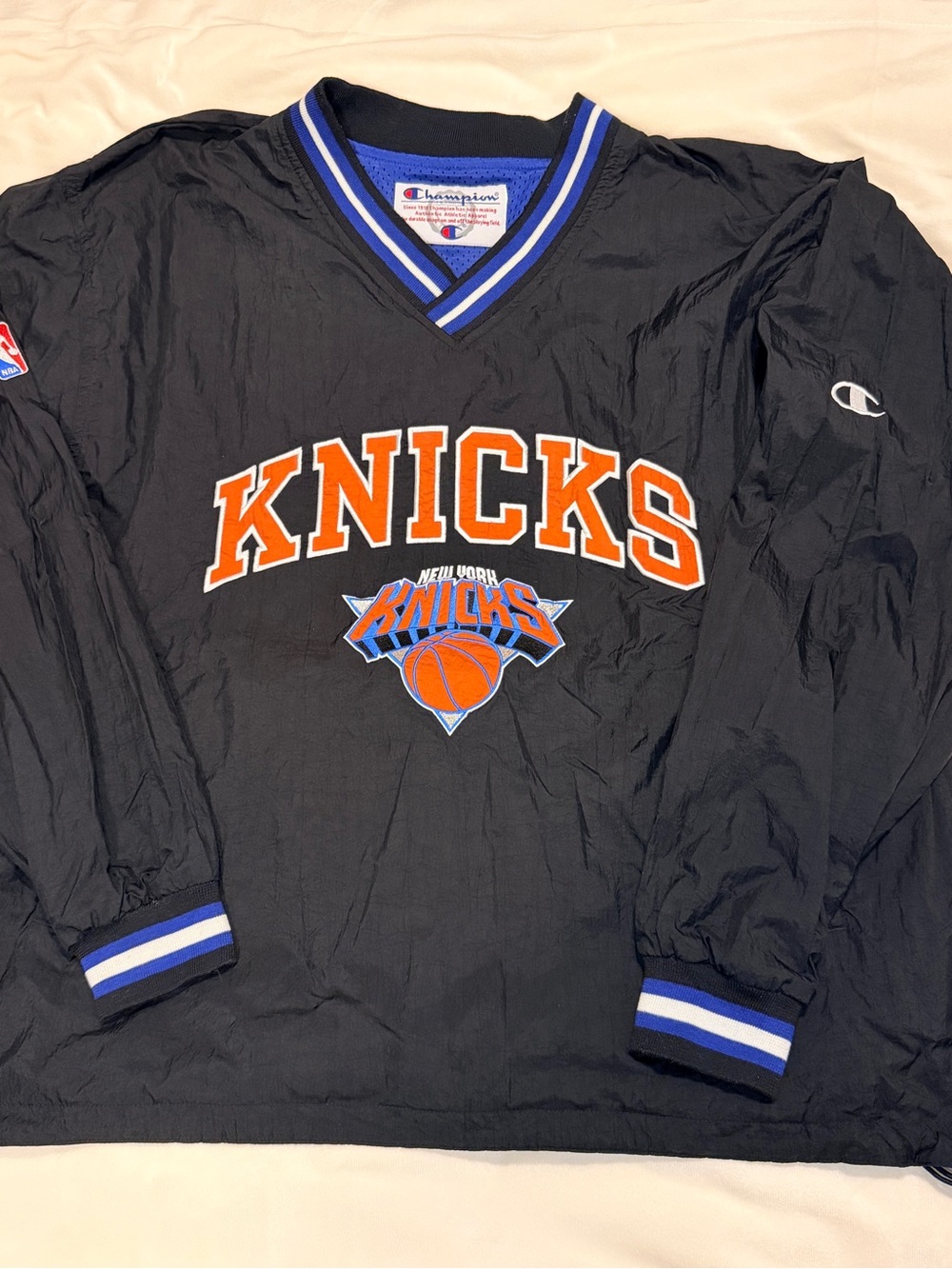 Champion Black Pullover Knicks Windbreaker w/ Orange and Blue Accents Reversible